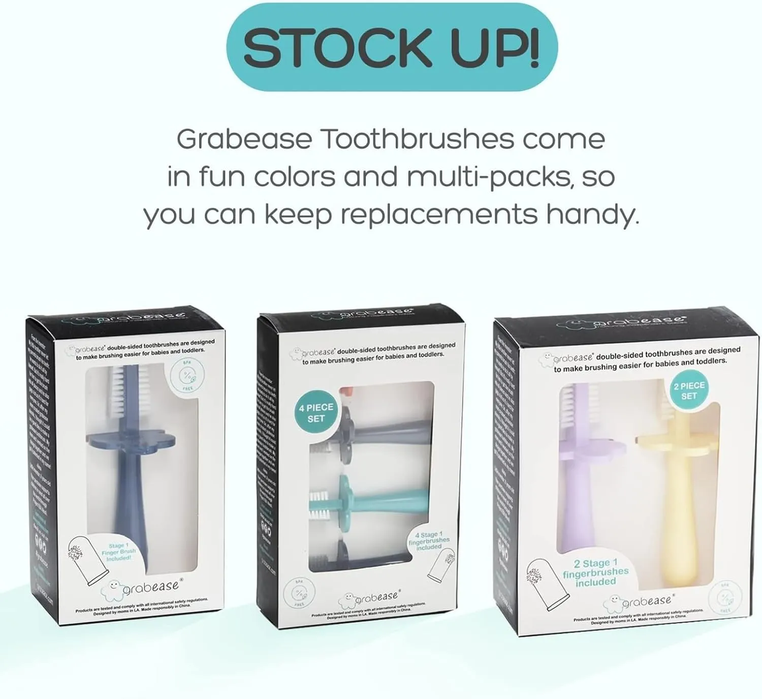 grabease Baby & Toddler Double-Sided Finger Toothbrush for Bath - BPA-Free & Phthalate-Free - 12 Months & Up, Blush, 1 Pack - Toddler Toothbrush - Baby Brush