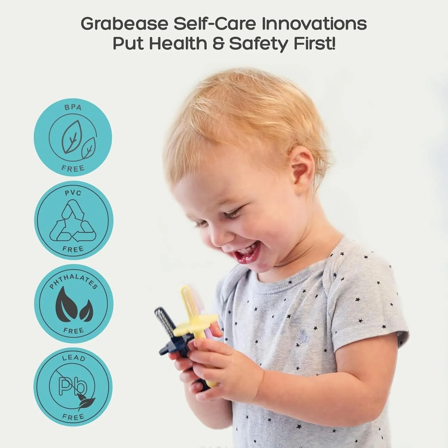 grabease Baby & Toddler Double-Sided Finger Toothbrush for Bath - BPA-Free & Phthalate-Free - 12 Months & Up, Blush, 1 Pack - Toddler Toothbrush - Baby Brush