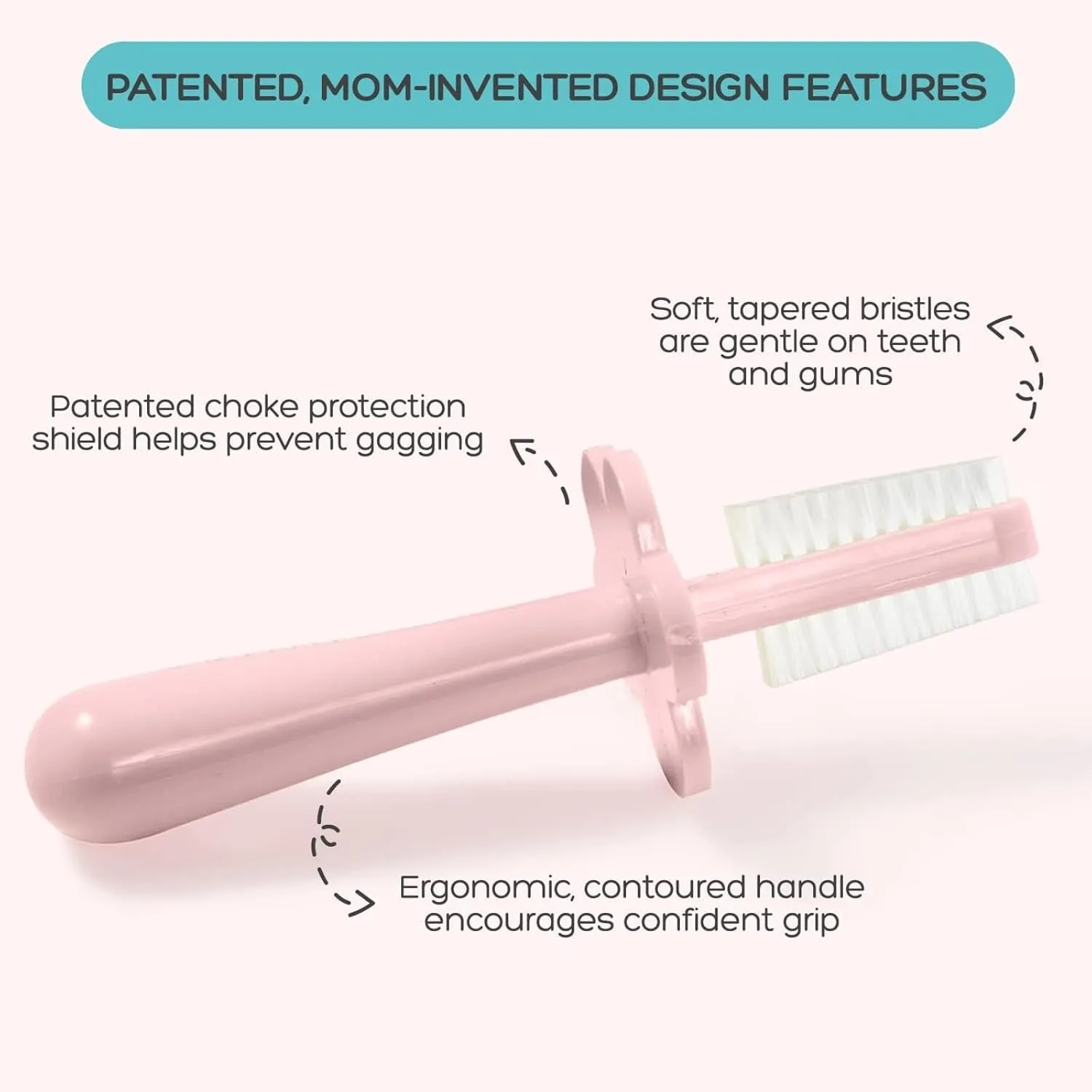 grabease Baby & Toddler Double-Sided Finger Toothbrush for Bath - BPA-Free & Phthalate-Free - 12 Months & Up, Blush, 1 Pack - Toddler Toothbrush - Baby Brush