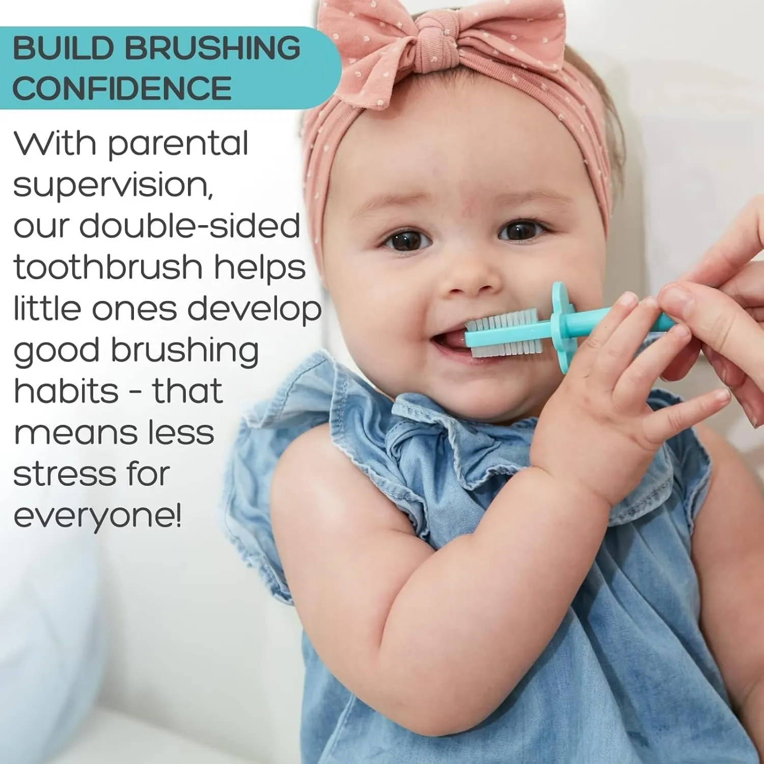 grabease Baby & Toddler Double-Sided Finger Toothbrush for Bath - BPA-Free & Phthalate-Free - 12 Months & Up, Blush, 1 Pack - Toddler Toothbrush - Baby Brush