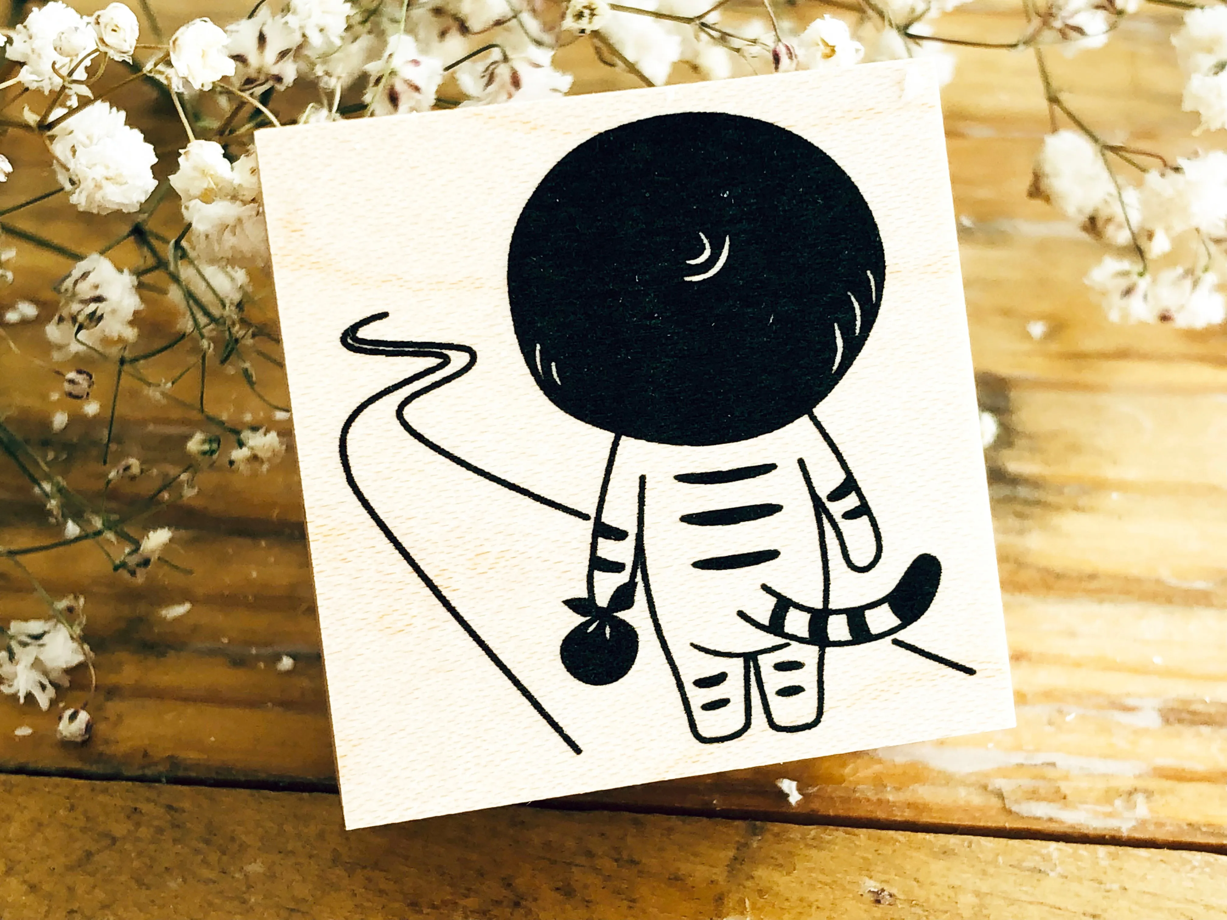 Kinoko Neko Japanese Wooden Rubber Stamp - Start