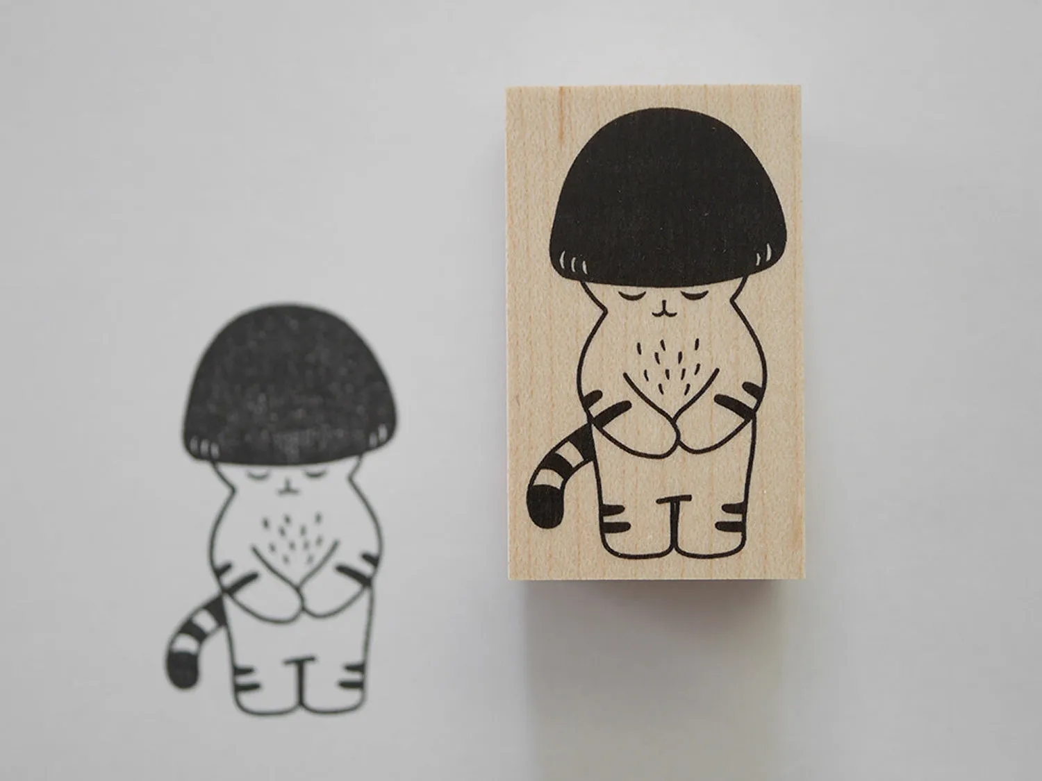 Kinoko Neko Japanese Wooden Rubber Stamp / Thank You