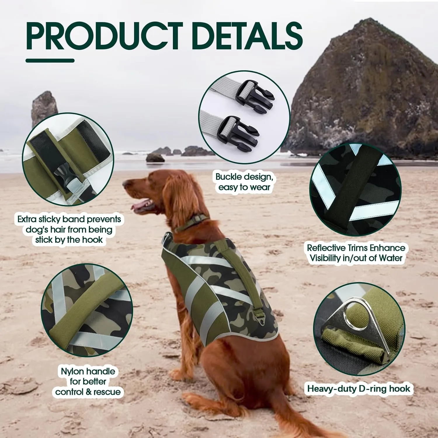 Kuoser Dog Life Jacket with Reflective Stripes - Adjustable High Visibility Vest, Ripstop Lifesaver, Pet Preserver with High Flotation Swimsuit for Small, Medium and Large Dogs