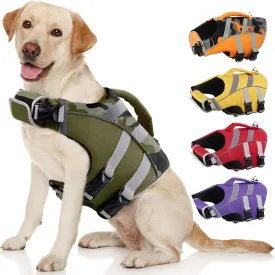 Kuoser Dog Life Jacket with Reflective Stripes - Adjustable High Visibility Vest, Ripstop Lifesaver, Pet Preserver with High Flotation Swimsuit for Small, Medium and Large Dogs