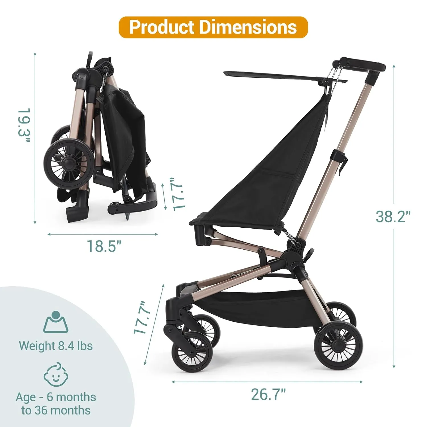 Lightweight Baby Stroller Under 10 lbs, Travel Strollers for Airplane with Carry Bag, One-Handed Fold Compact Umbrella Stroller - Adjustable Sun Canopy, 360 Wheels & 3-Point Safety Harness