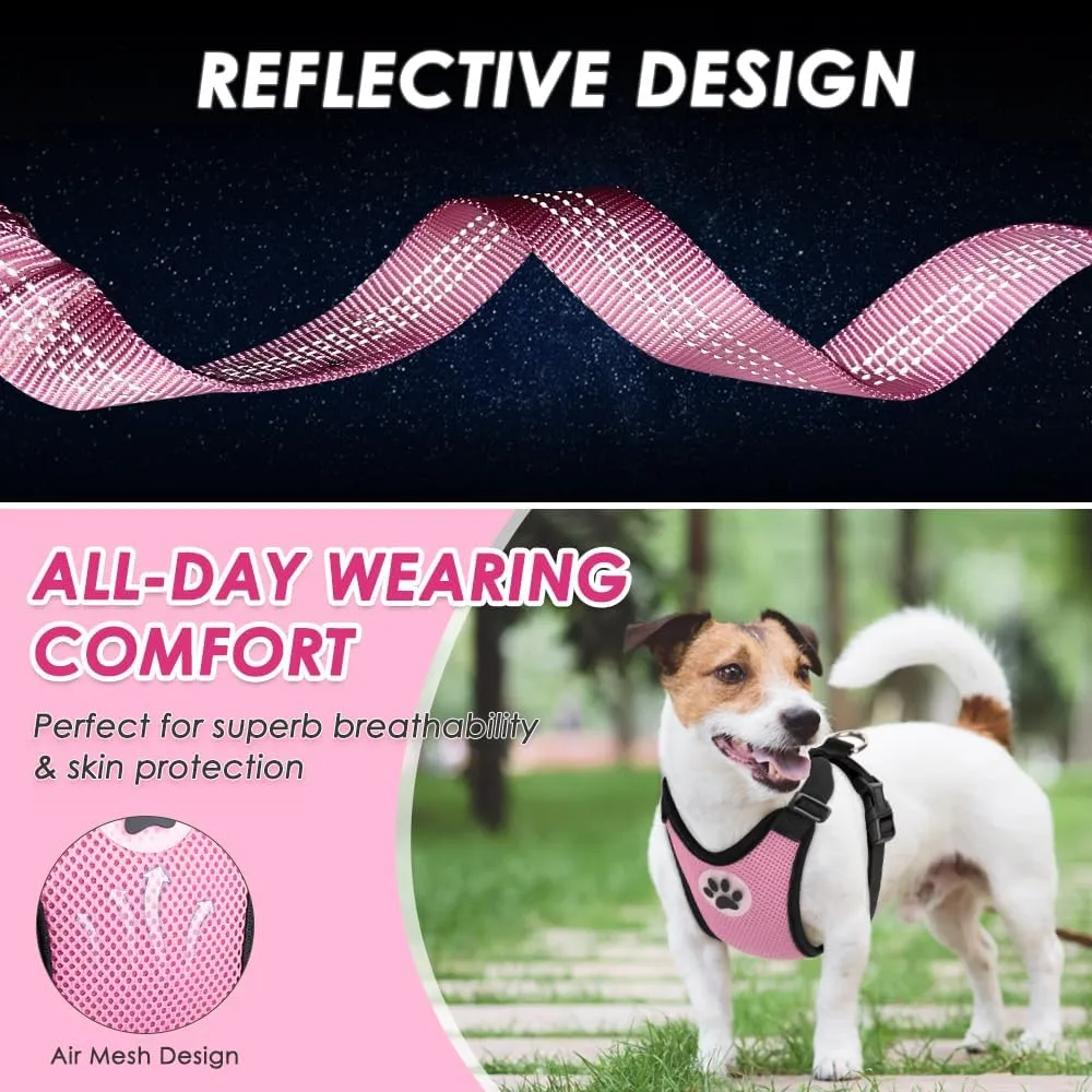 Lukovee Dog Seat Belt for Car, Adjustable Dog Car Harness for Large Medium Small Dogs, Soft Padded & Breathable Mesh Dog Seatbelt with Car Strap and Carabiner(Pink Double Clip,Medium)