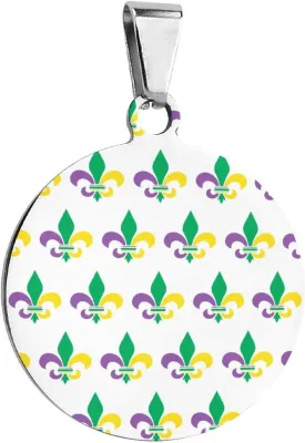 Mardi Gras Fleur De Lis Stainless Steel Pet ID Tags Personalized Dog and Cat Tags Cute Collar Tags Circular