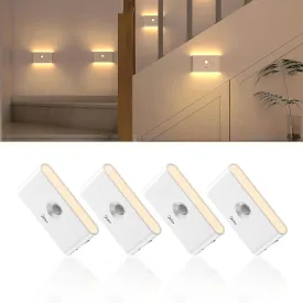 Midea 4 Pack Rechargeable Night Lights with Motion Sensor/Dusk to Dawn Sensor, Warm White Night Light Stair Lights for Indoor/Bedroom/Bathroom/Kitchen/Hallway,Cordless Design