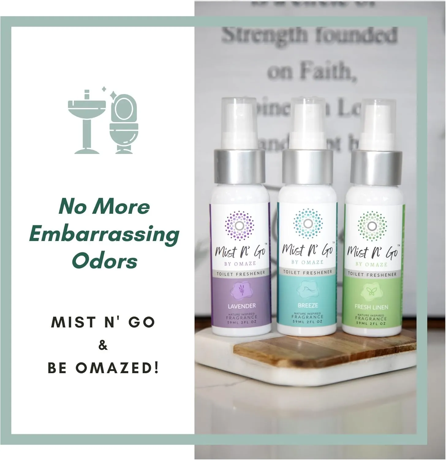 Mist N' Go by OMAZE Bathroom Odor Spray for Toilet Spray Refill Bottle - Multitasking Toilet Spray - Bathroom Spray Odor Eliminator for Strong Odors | Blossom, 16oz (2 Pack)
