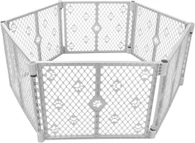 MYPET 6-Panel Paws Petyard, Gray Dog Playpen, Durable & UV-Resistant Puppy Playpen, Indoor/Outdoor Portable Dog Pen, Adjustable for Your Pet's Comfort, Friendly Design for Happy Pets