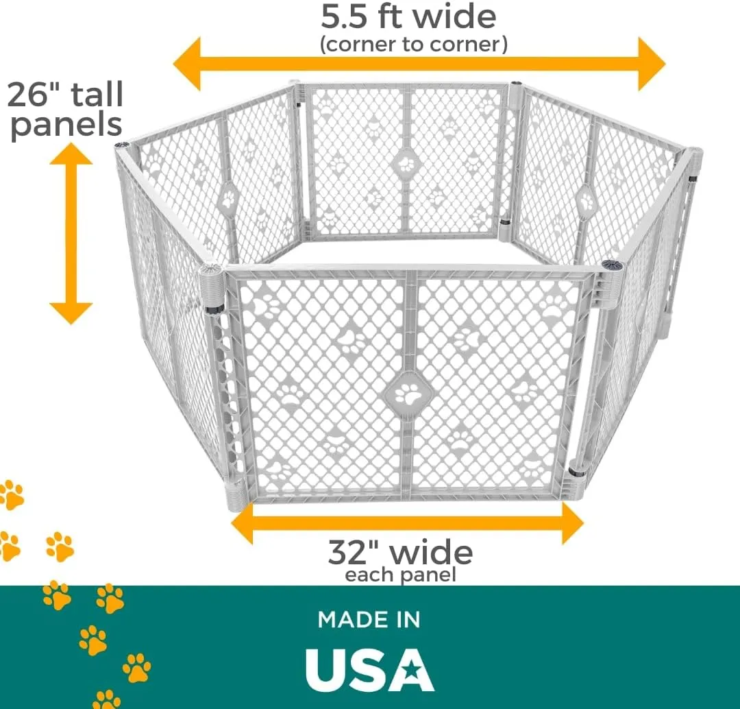 MYPET 6-Panel Paws Petyard, Gray Dog Playpen, Durable & UV-Resistant Puppy Playpen, Indoor/Outdoor Portable Dog Pen, Adjustable for Your Pet's Comfort, Friendly Design for Happy Pets