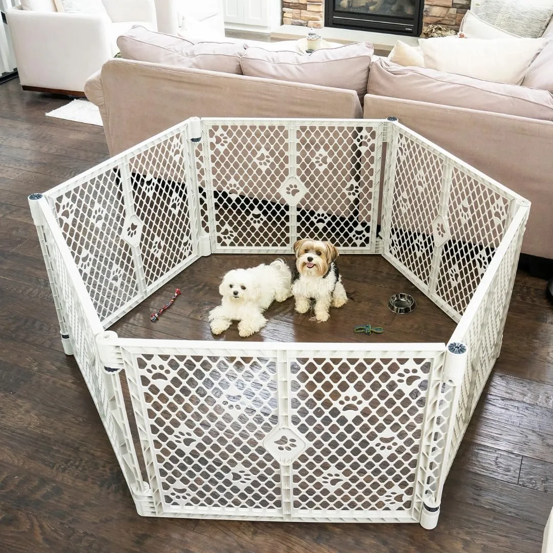 MYPET 6-Panel Paws Petyard, Gray Dog Playpen, Durable & UV-Resistant Puppy Playpen, Indoor/Outdoor Portable Dog Pen, Adjustable for Your Pet's Comfort, Friendly Design for Happy Pets