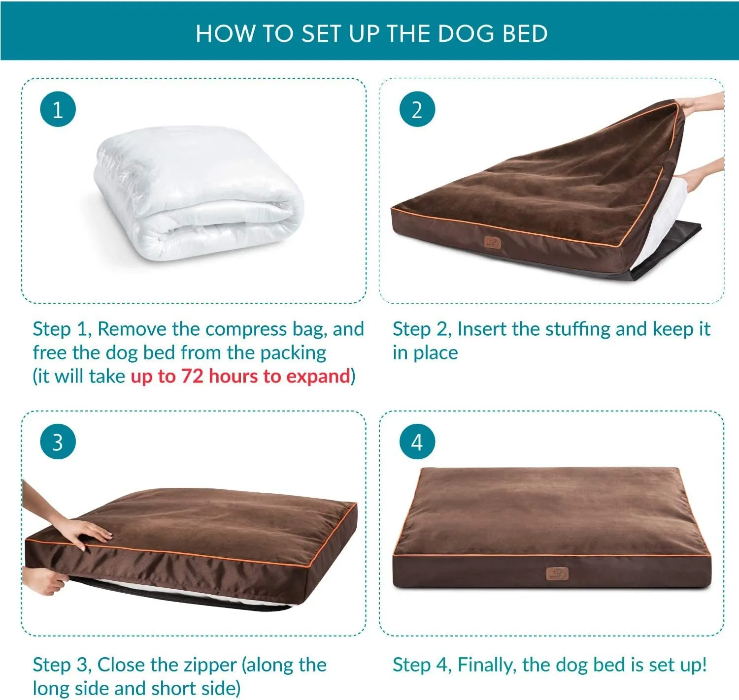 New Bedsure XL Dog Bed - Removable Washable Cover and Waterproof Liner - Plush Fleece Top with Nonskid Oxford Bottom Dog Pillows, Ideal for Dog Crate or Pet Kennel, Brown (XL(44x32x3))