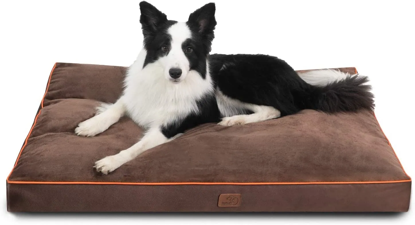 New Bedsure XL Dog Bed - Removable Washable Cover and Waterproof Liner - Plush Fleece Top with Nonskid Oxford Bottom Dog Pillows, Ideal for Dog Crate or Pet Kennel, Brown (XL(44x32x3))