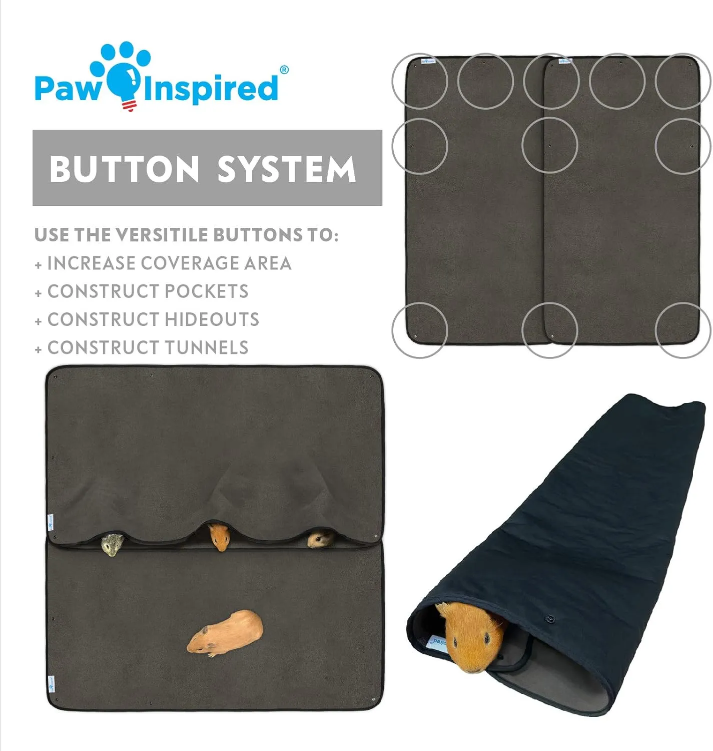 Paw Inspired Washable Guinea Pig Cage Liners | Fleece Bedding for Guinea Pigs Ferrets, Rabbits, Hamsters, Small Animals | Bamboo Charcoal Odor Controlling Absorbent Pee Pads (Midwest, 1 ct.)