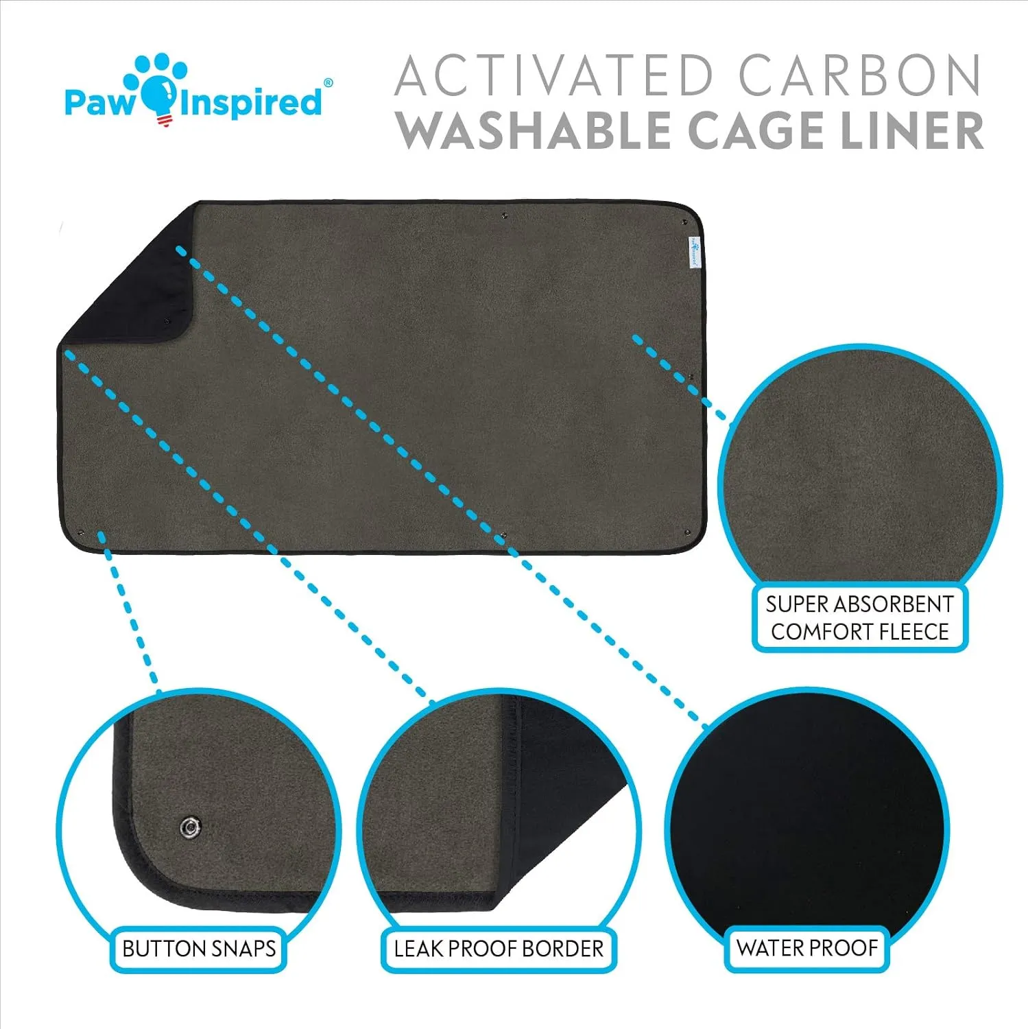 Paw Inspired Washable Guinea Pig Cage Liners | Fleece Bedding for Guinea Pigs Ferrets, Rabbits, Hamsters, Small Animals | Bamboo Charcoal Odor Controlling Absorbent Pee Pads (Midwest, 1 ct.)