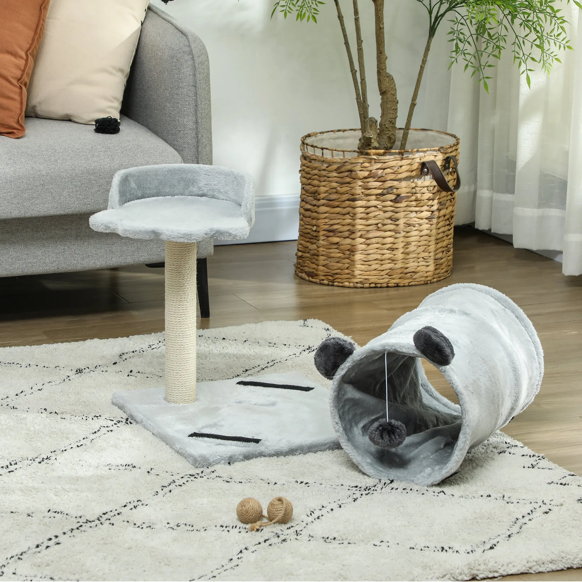 PawHut Cat Tree w/ Scratching Post, Bed, Cat Tunnel, Toy Ball