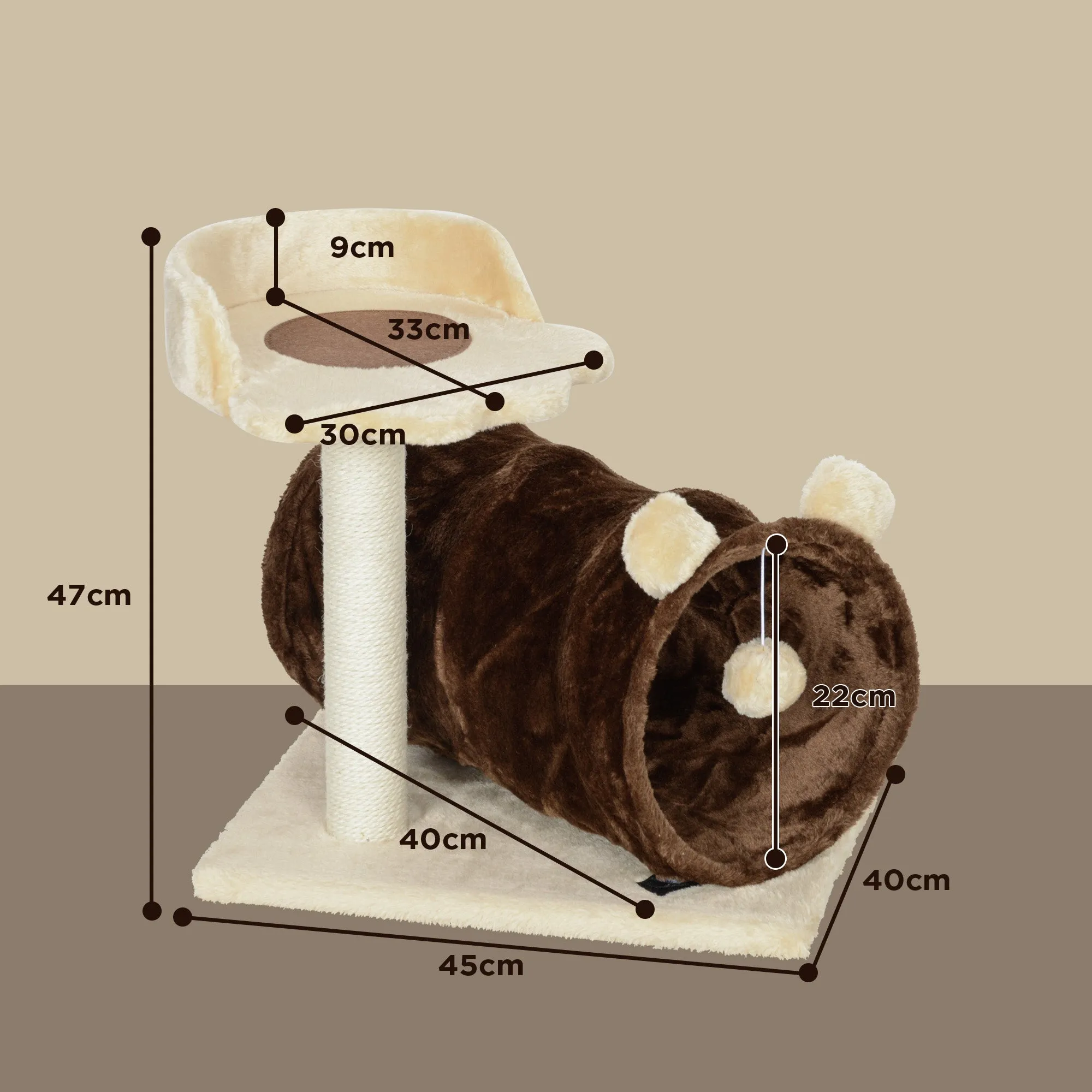PawHut Cat Tree w/ Scratching Post, Bed, Cat Tunnel, Toy Ball