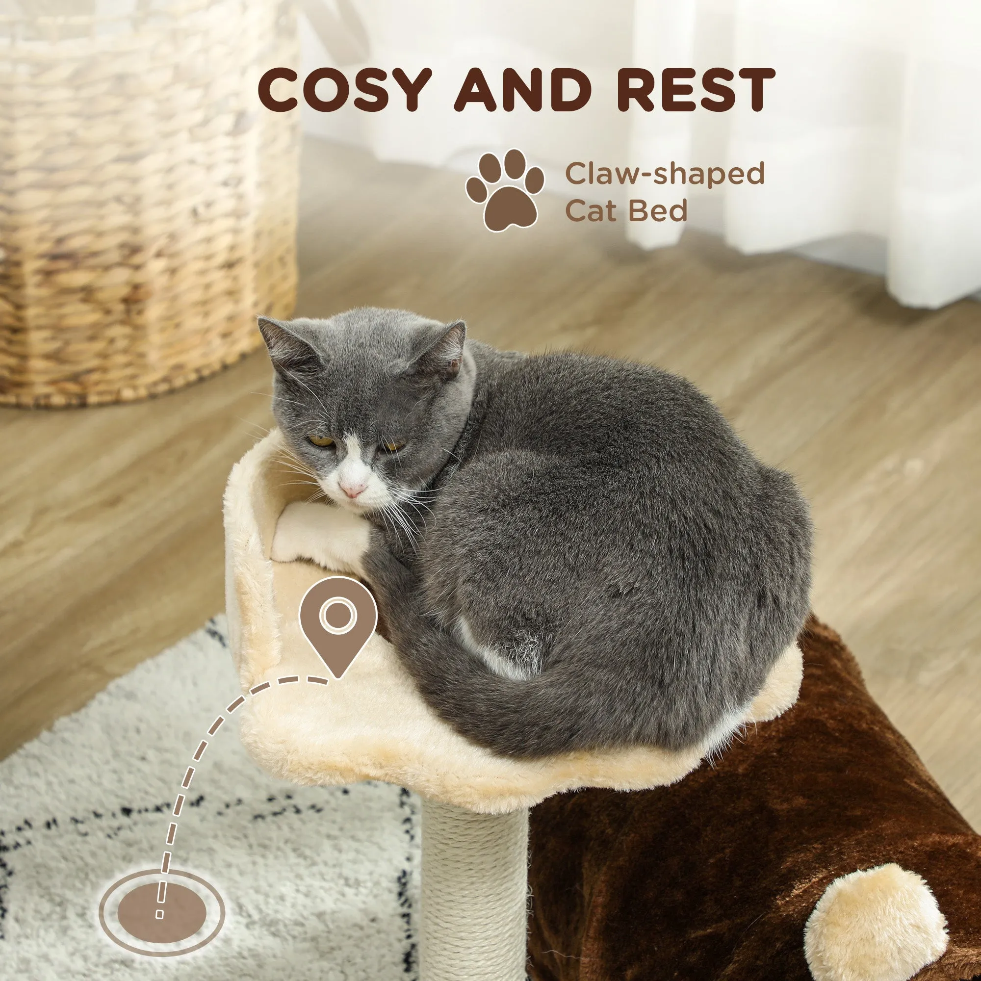 PawHut Cat Tree w/ Scratching Post, Bed, Cat Tunnel, Toy Ball