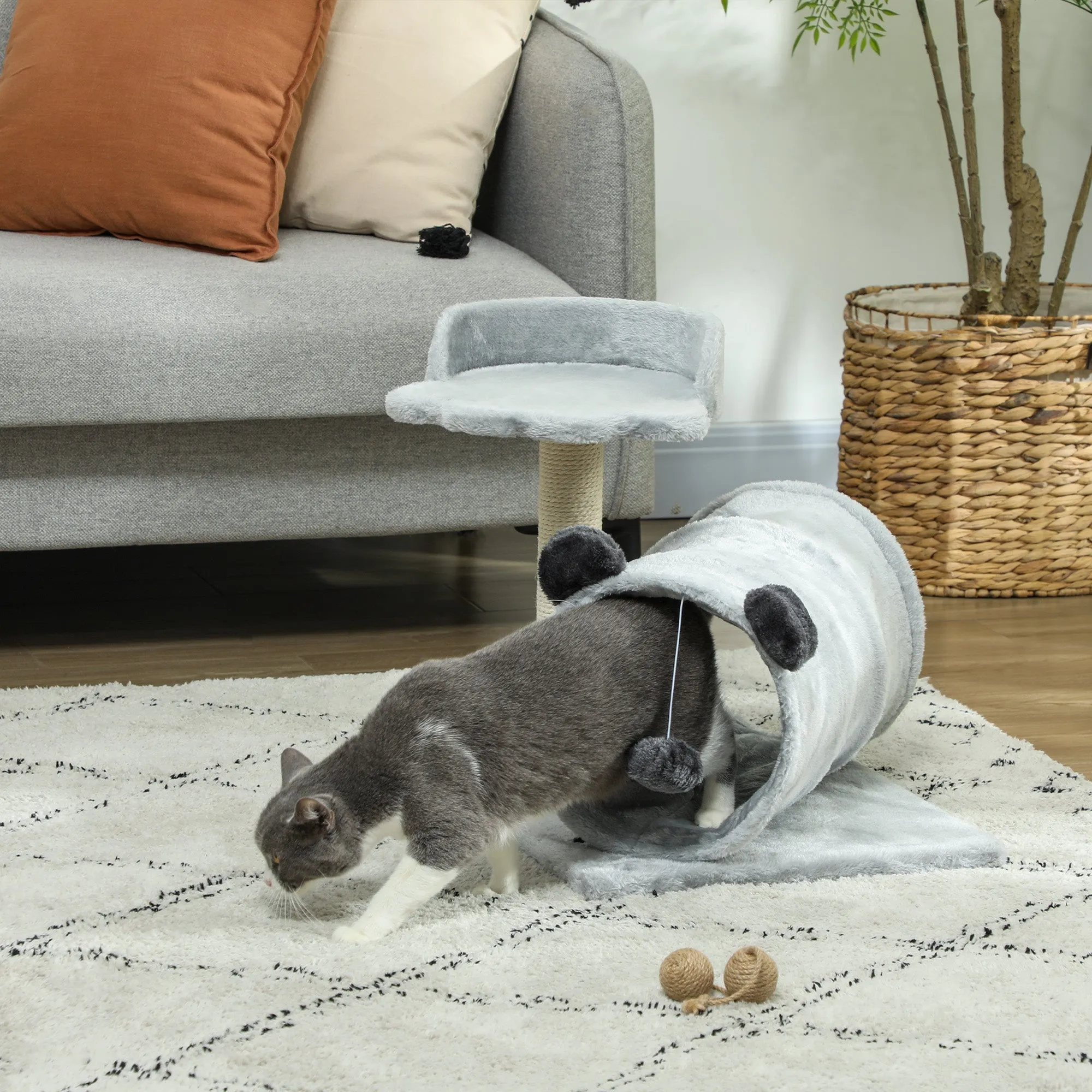 PawHut Cat Tree w/ Scratching Post, Bed, Cat Tunnel, Toy Ball