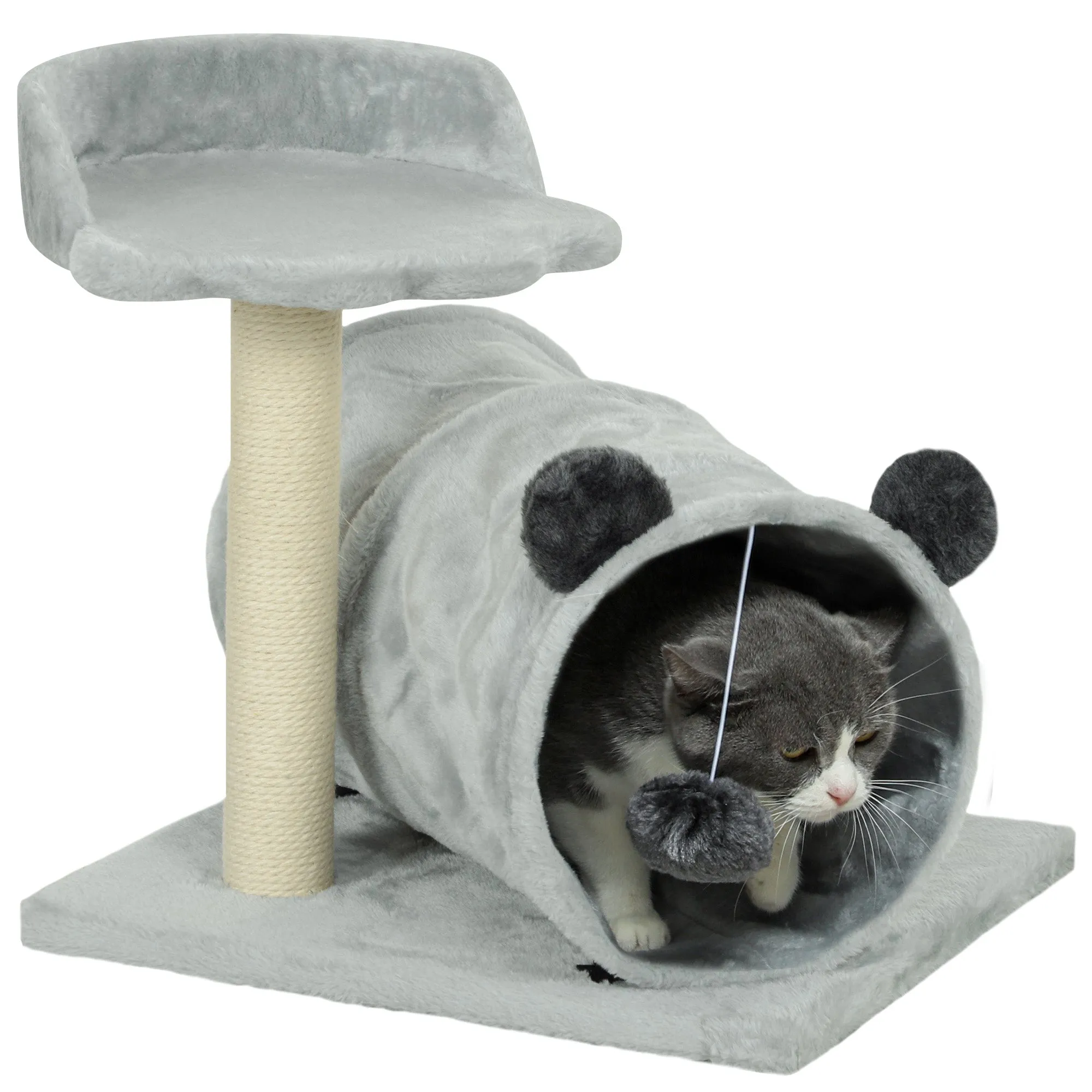 PawHut Cat Tree w/ Scratching Post, Bed, Cat Tunnel, Toy Ball