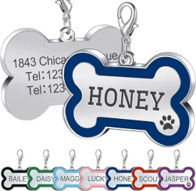 Personalized Dog and Cat Tags - Engraved Bone Shape Collar Pendants Custom Pet Supplies - Engrave Name, Number - Royal Blue
