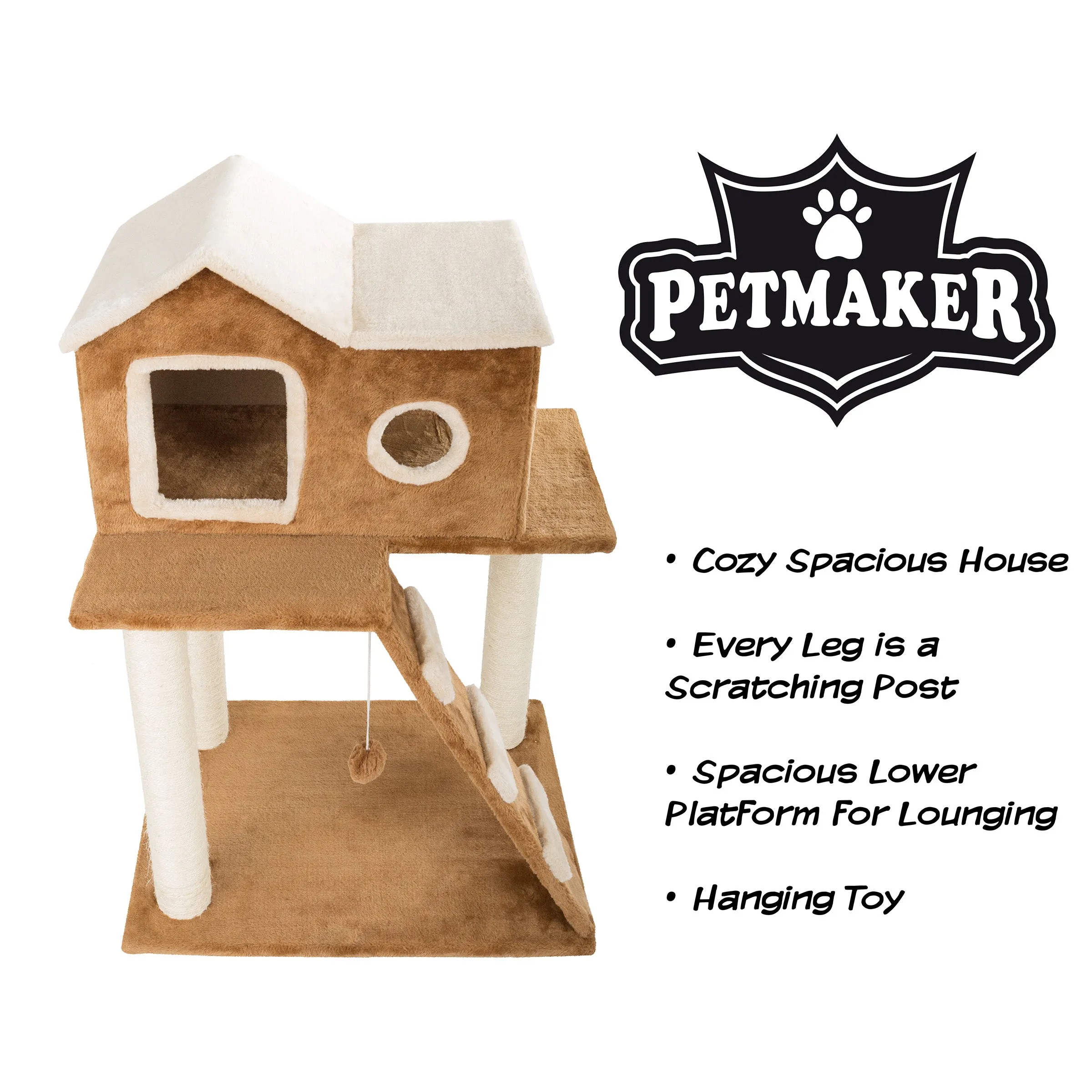 PETMAKER 35in Cat Tree with House, Brown