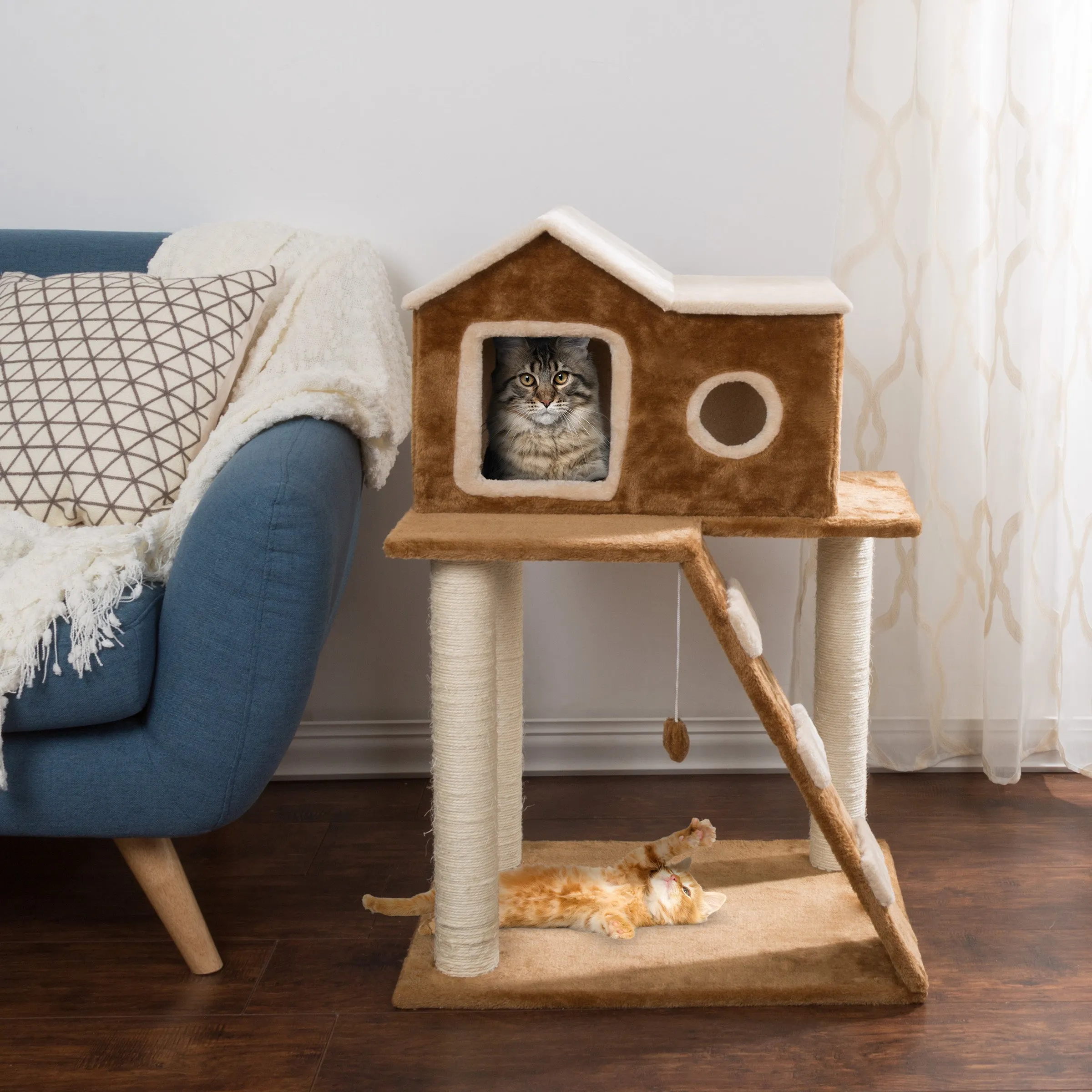 PETMAKER 35in Cat Tree with House, Brown