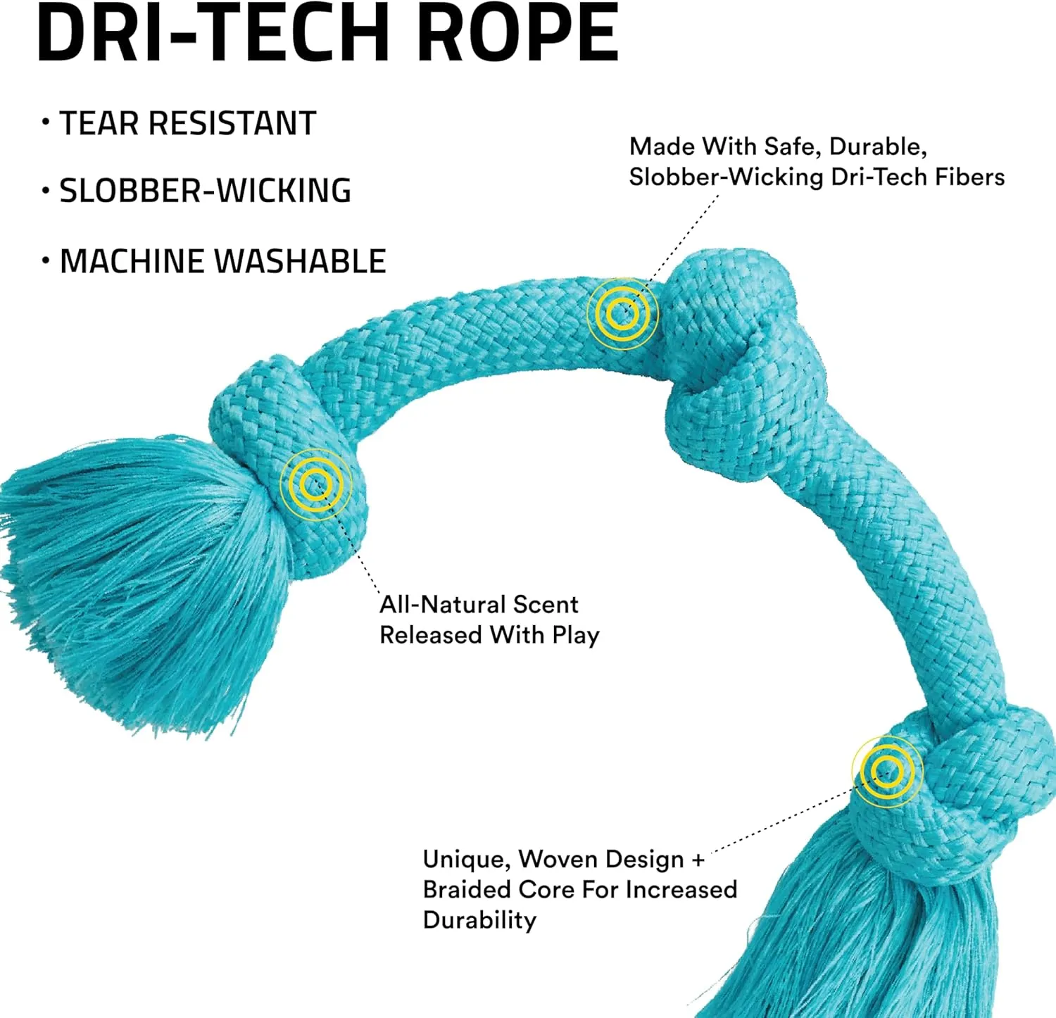 Playology Dri Tech Rope Dog Chew Toy for Large to X-Large Dogs 50lbs & up | Engaging, All-Natural Peanut Butter Scented Blue Toy for Tough Chewers | Easy to Clean | Interactive and Non-Toxic