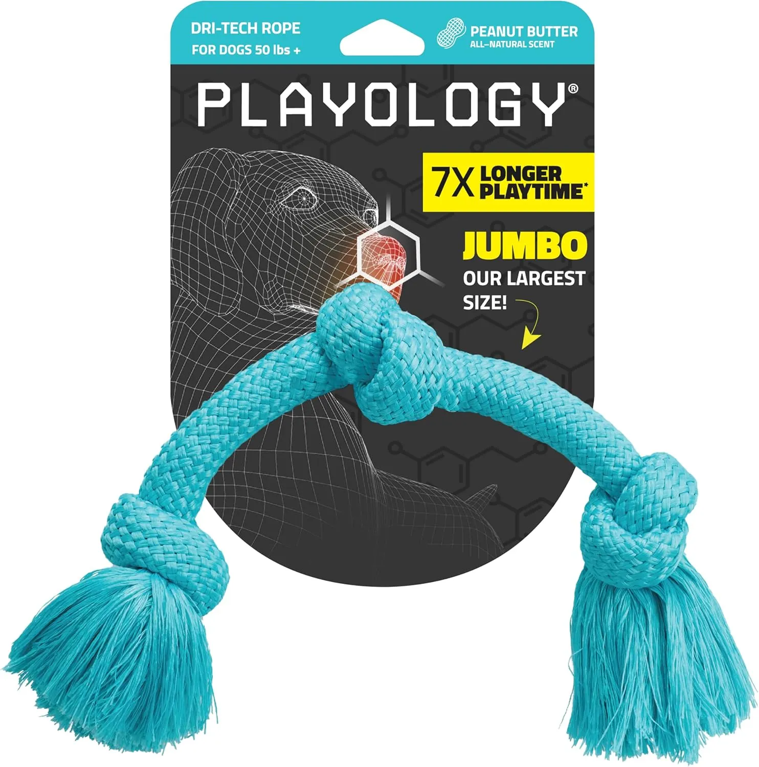 Playology Dri Tech Rope Dog Chew Toy for Large to X-Large Dogs 50lbs & up | Engaging, All-Natural Peanut Butter Scented Blue Toy for Tough Chewers | Easy to Clean | Interactive and Non-Toxic
