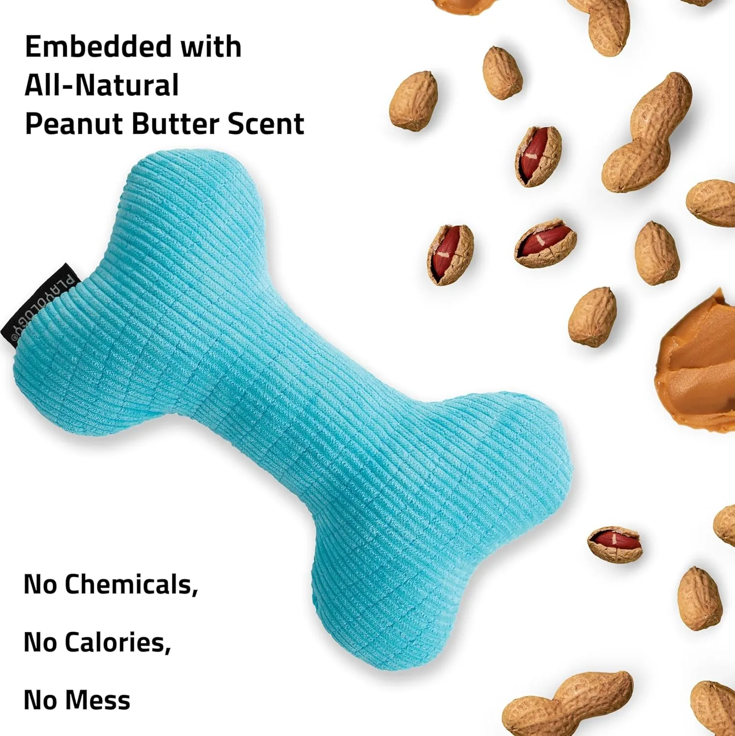 Playology Plush Squeaky Bone | Engaging All Natural Peanut Butter Scented Plush Dog Toy with Interactive Squeaker for Medium Dogs up to 50lbs | Easy to Clean | Squeak, Chew, Fetch, and Play