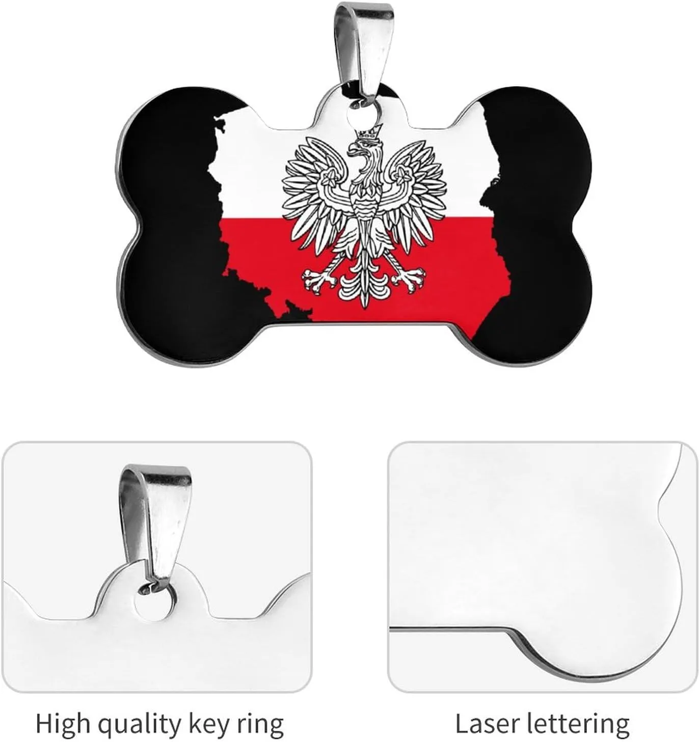 Polish Flag Eagle Pet ID Tags Personalized Stainless Steel Dog and Cat Tags Cute Collar Tag Bone Shape