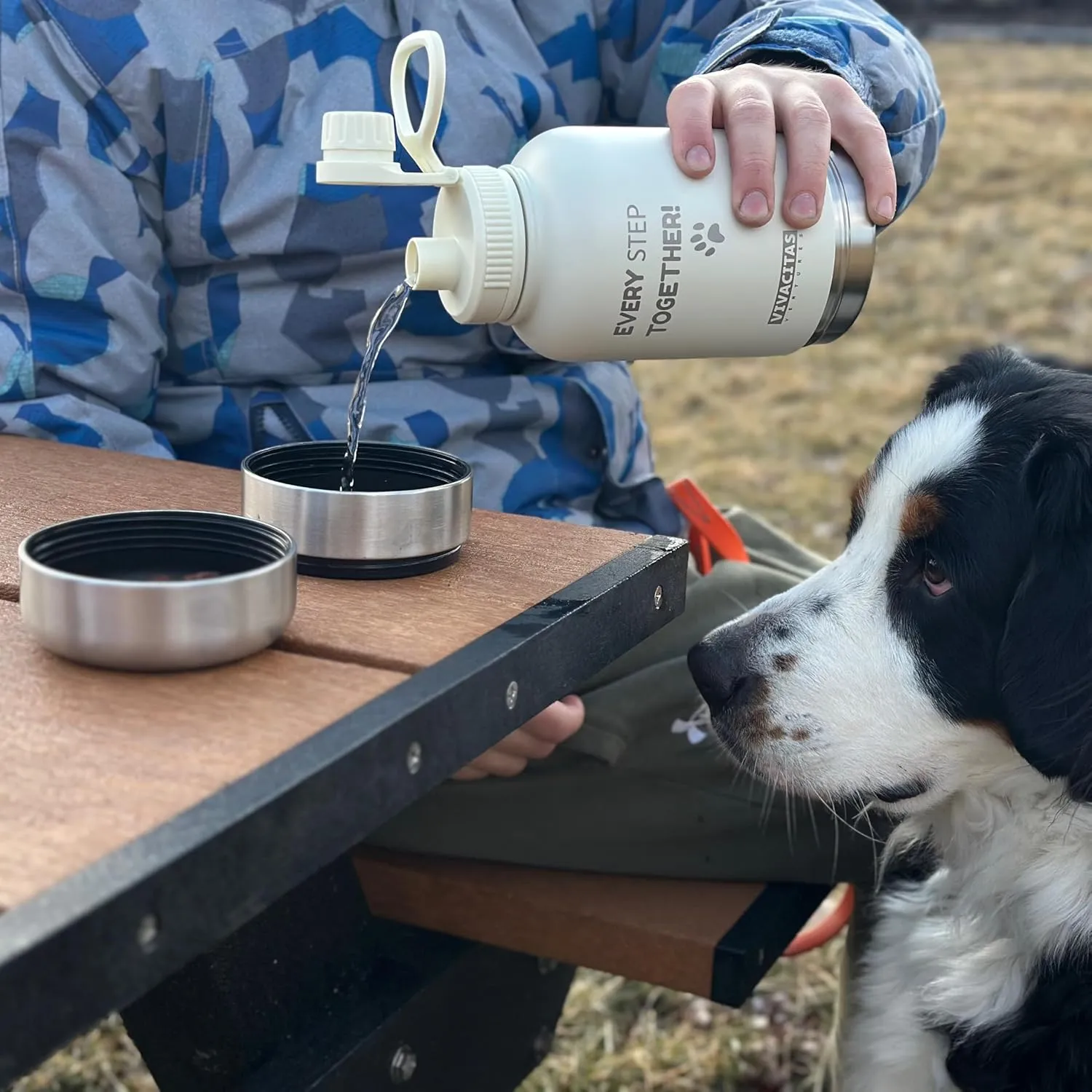 Portable Dog Water Bottle with Bowl Dispenser & Food Dispenser - Stainless Steel, Detachable Bowls for Pets, Travel & On-The-Go