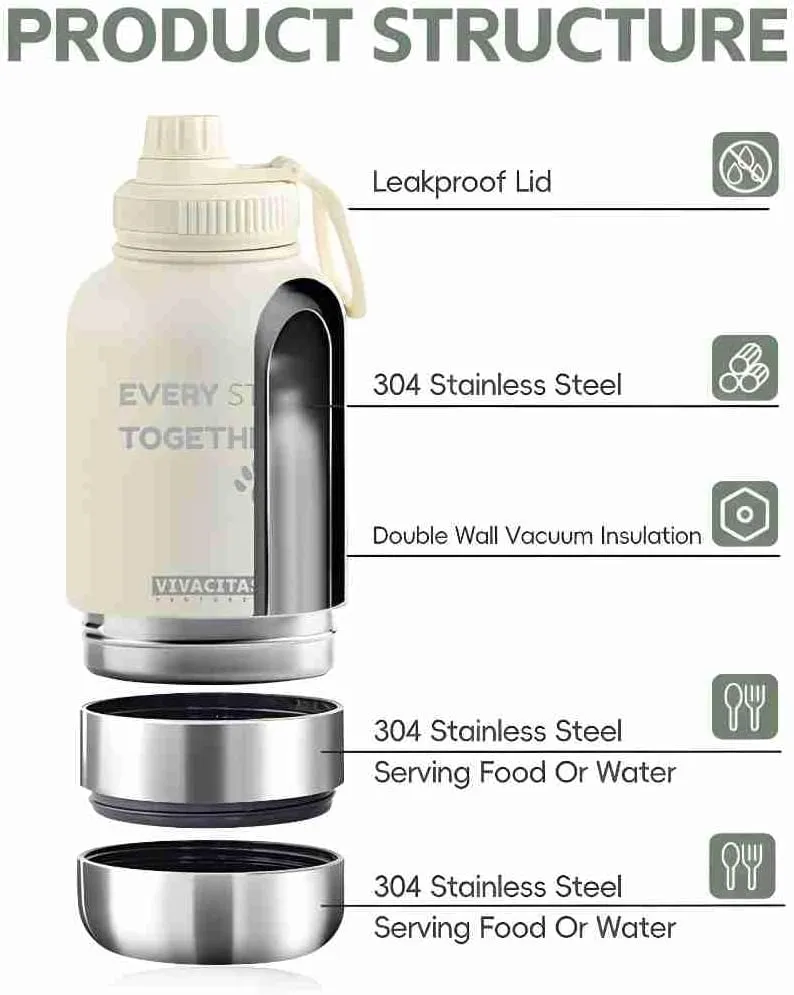 Portable Dog Water Bottle with Bowl Dispenser & Food Dispenser - Stainless Steel, Detachable Bowls for Pets, Travel & On-The-Go