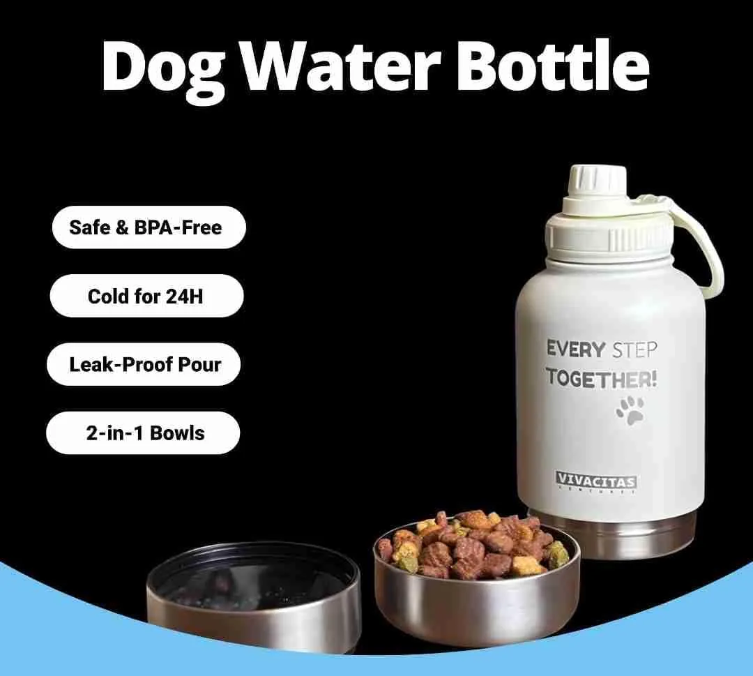 Portable Dog Water Bottle with Bowl Dispenser & Food Dispenser - Stainless Steel, Detachable Bowls for Pets, Travel & On-The-Go