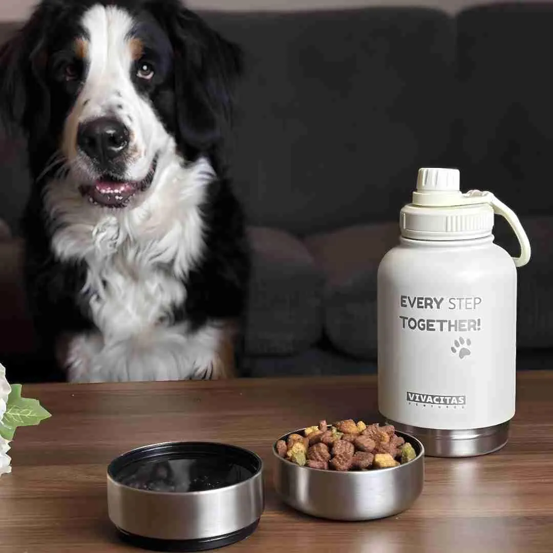 Portable Dog Water Bottle with Bowl Dispenser & Food Dispenser - Stainless Steel, Detachable Bowls for Pets, Travel & On-The-Go
