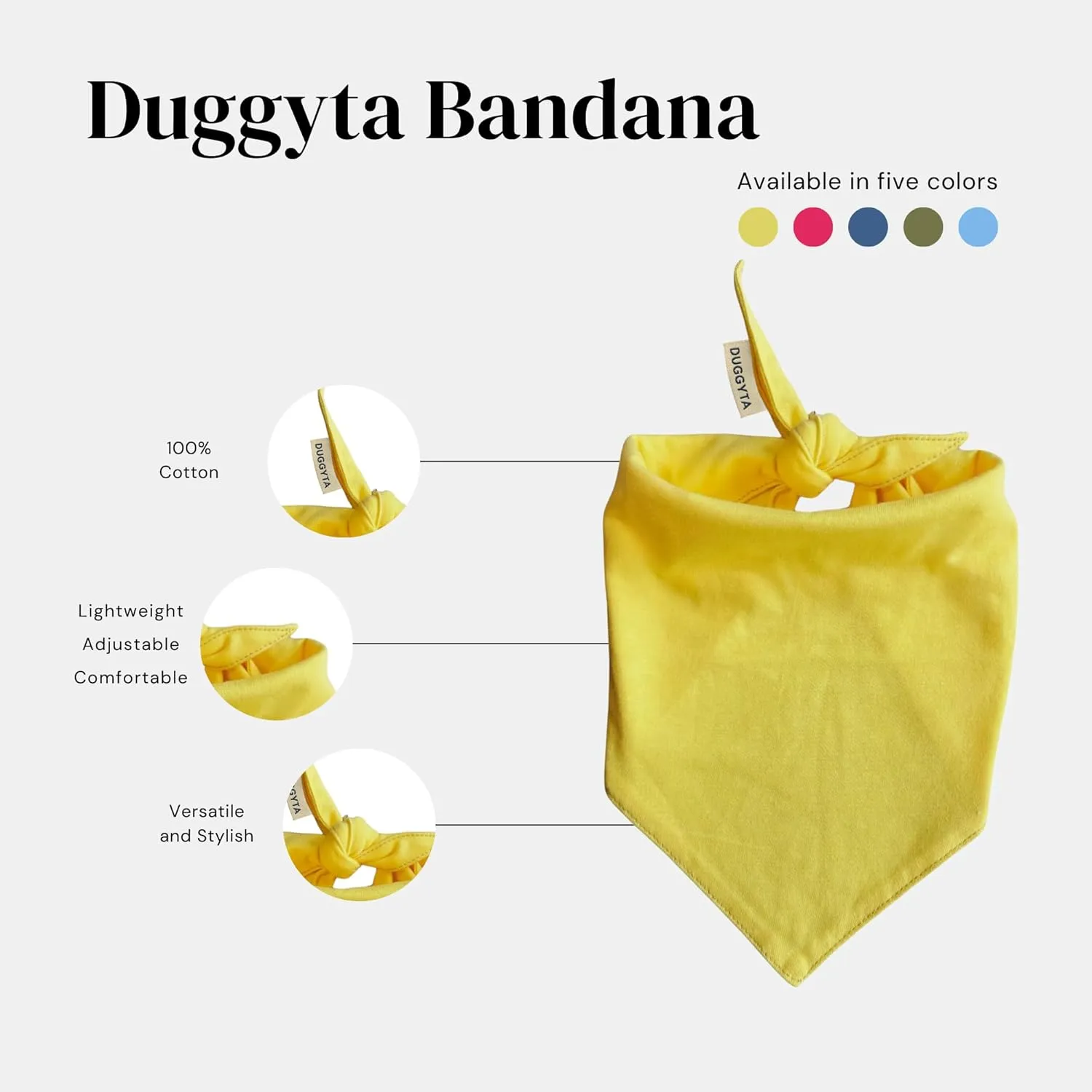 Premium Solid Yellow Dog Bandana, Luxury Soft Cotton Adjustable Triangle Scarf for Small Dogs, Comfortable, Stylish, and Customizable for All Seasons, Dog Accessories