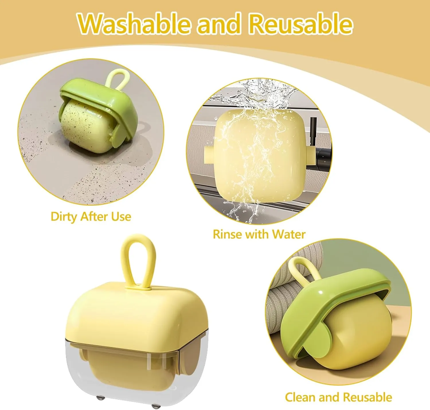 Reusable Lint Roller Washable Mini Sticky Roller Portable Remover for Clothes, Sofa, Car & Travel Pet Hair Removal Tool (Beige 2Pack)
