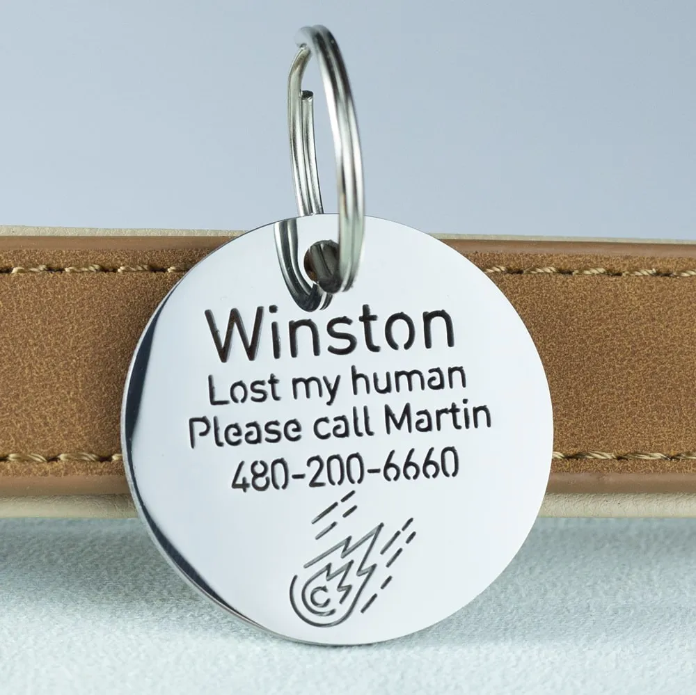 Round Dog ID Tag With Comet Icon