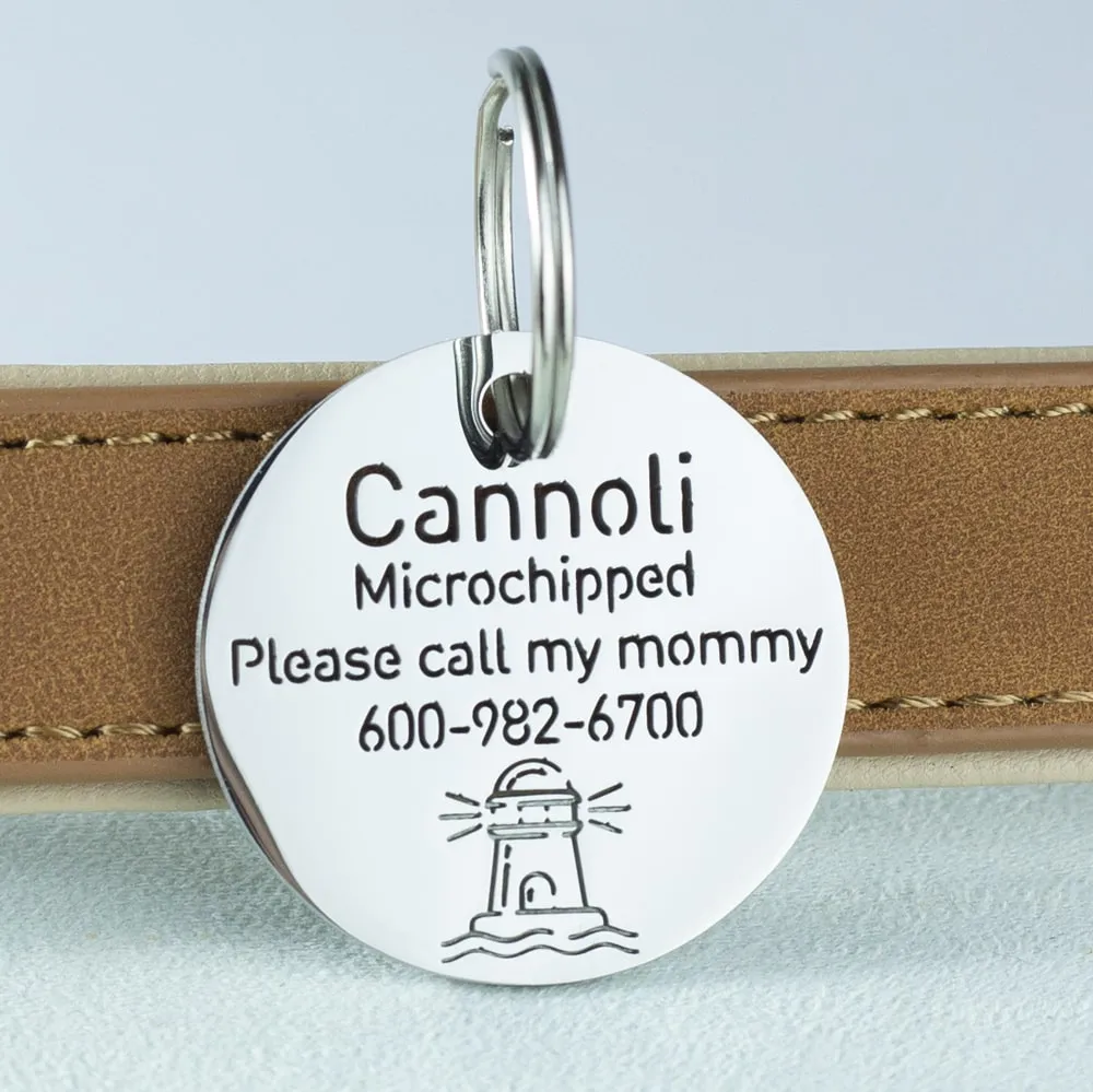 Round Dog ID Tag With Lighthouse Icon