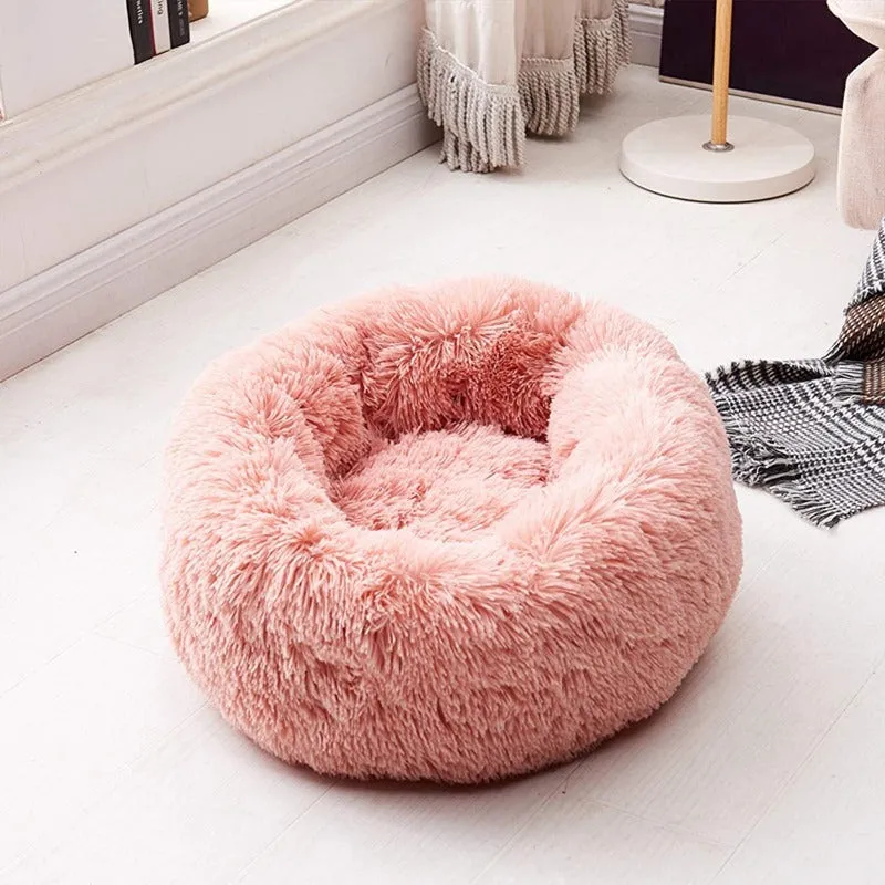Round Plush Calming Donut Dog Bed for Small to Large Dogs