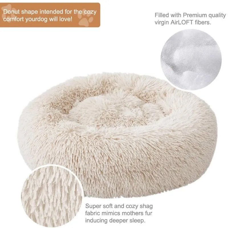 Round Plush Calming Donut Dog Bed for Small to Large Dogs