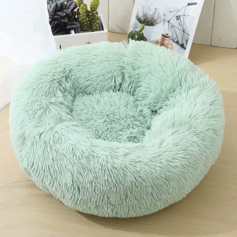 Round Plush Calming Donut Dog Bed for Small to Large Dogs