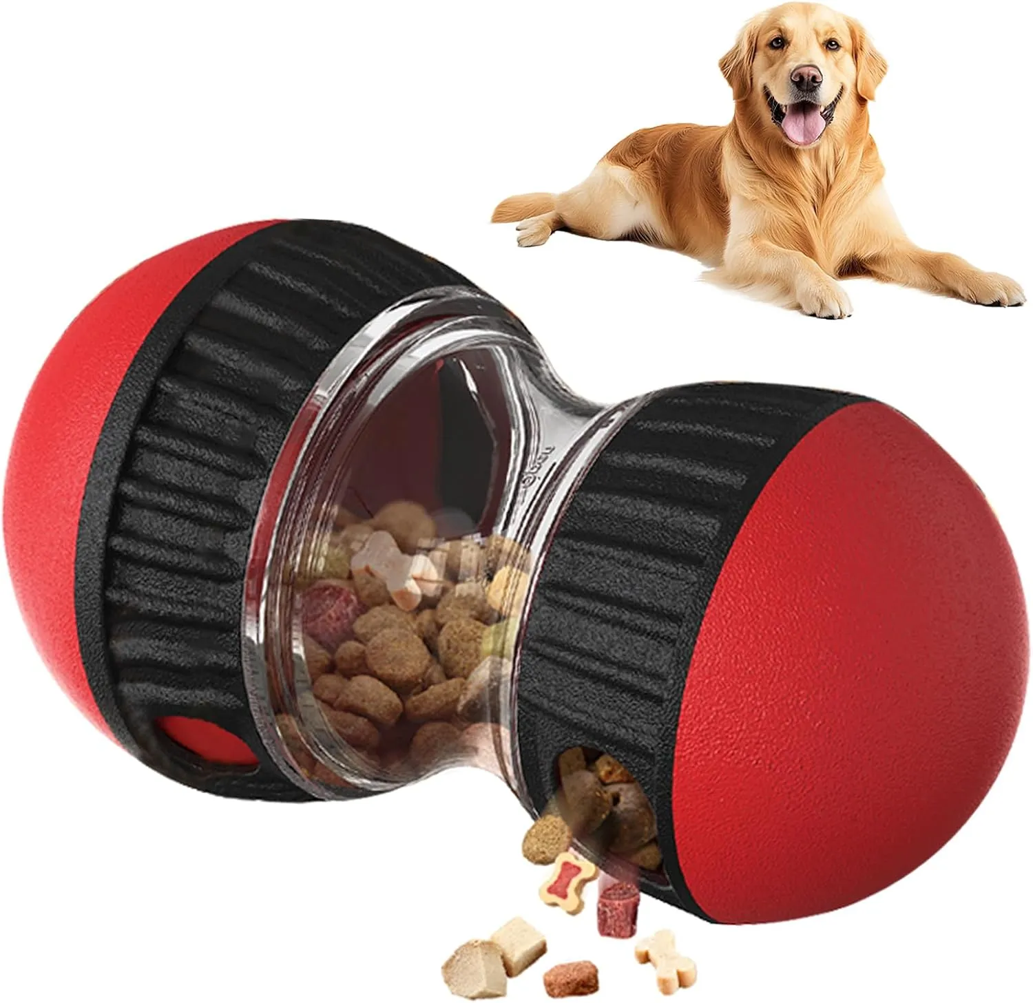 Slow Feeder Dog Toy, Interactive Treat Dispenser & Puzzle Ball for Fast Eaters, Mental Stimulation, Boredom Relief, Food-Grade ABS, Adjustable Difficulty for Small & Large Dogs, Red