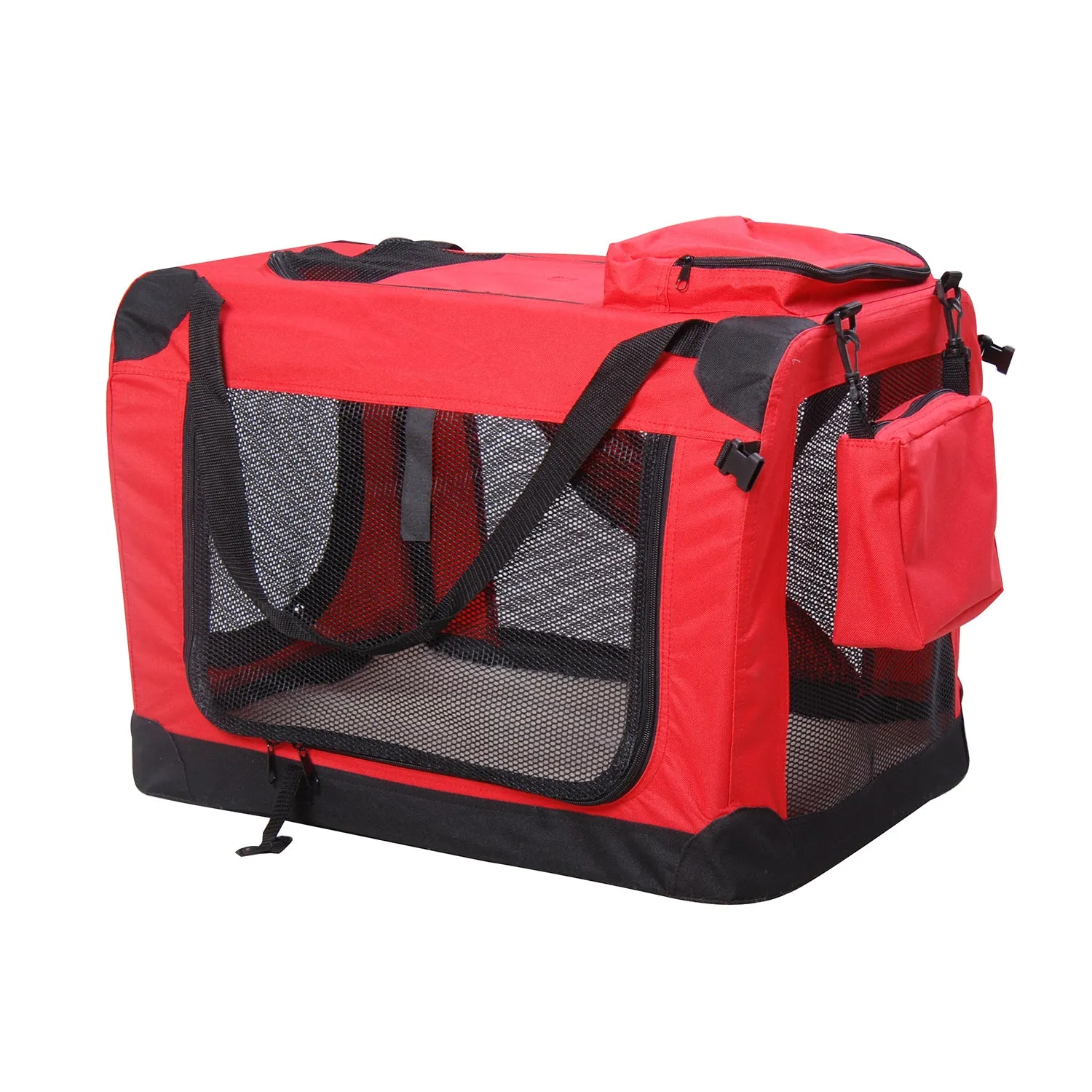 Small Pets PVC Oxford Cloth Travel Carrier w/ Mesh Windows Red