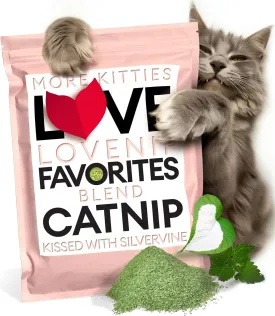 Soft Cat Nip for Cats kissed with Silvervine Leaf  Big 2.2 (2 cups) oz of Love  Fine Cut & Potent  More Kitties Love a Premium Catnip Silvervine Leaf Blend  Strong & Fresh Lovenip Favorites Blend
