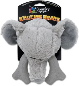 Spunky pup Knucklehead Durable Dog Toy - 2-in-1 Plush & Chew Toy for Aggressive Chewers, Chicken-Flavored Dental Chew, Durable Double-Stitched Squeaker- Elephant