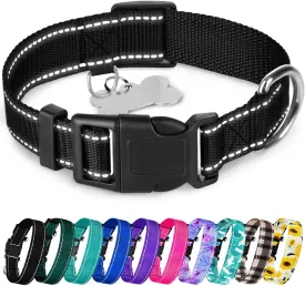 TECEUM Reflective Dog Collar  Black  M  Basic Nylon Pet Collar  Quick Release Buckle  Fits Small, Medium and Large Dogs, Puppies, Cats  ESA & Service Dog Options