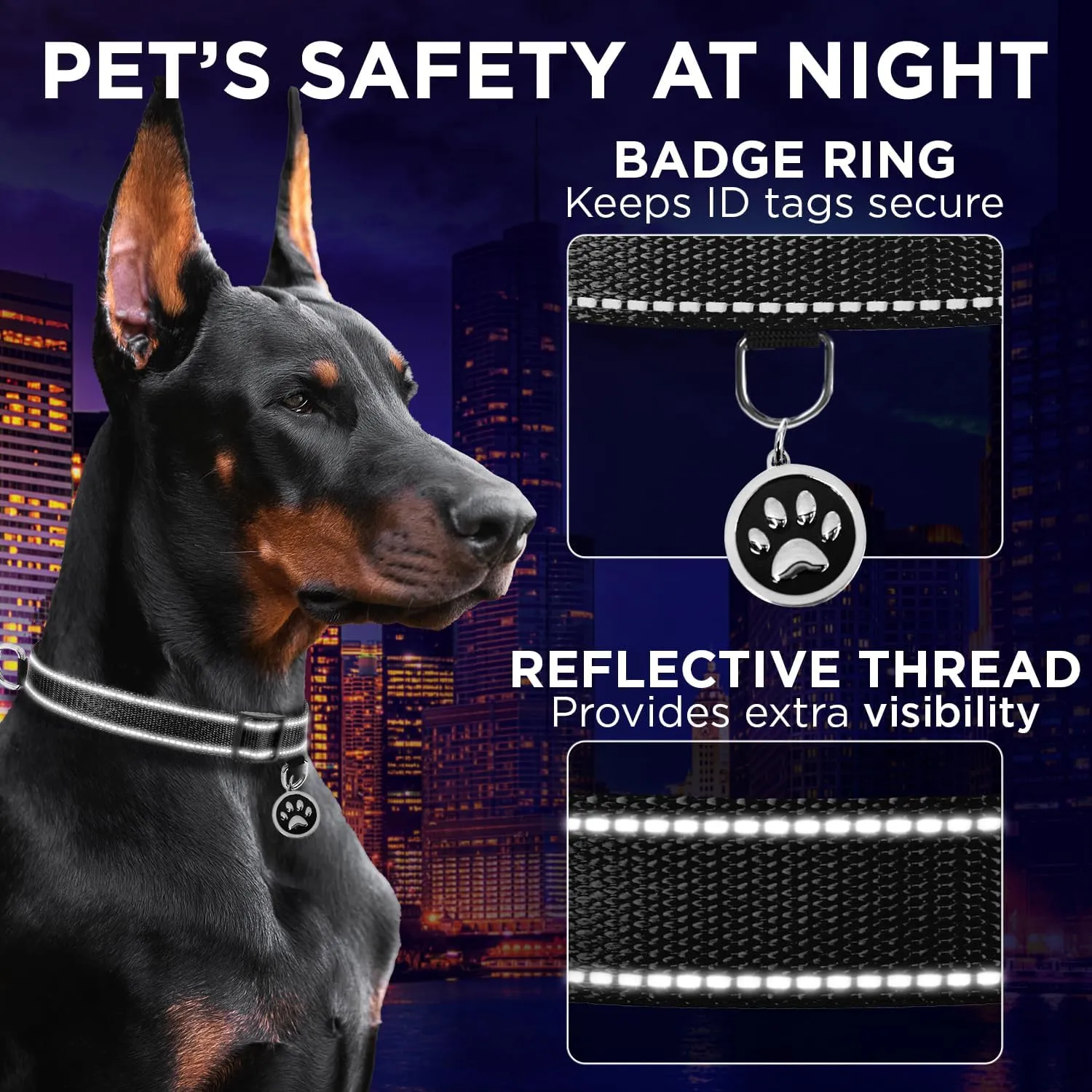 TECEUM Reflective Dog Collar  Black  M  Basic Nylon Pet Collar  Quick Release Buckle  Fits Small, Medium and Large Dogs, Puppies, Cats  ESA & Service Dog Options