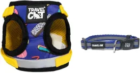 Travel Cat Adjustable 90s Harness and Leash Set   Breakaway Collar for Cats (Blue) - Secure, Escape-Proof Outdoor Walking Kit (Large)